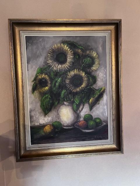 Schilderij - Stilleven met zonnebloemen - Olie op Doek, Ophalen