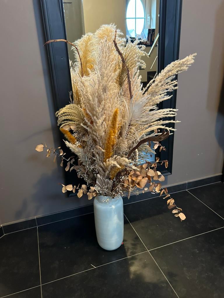 Extra groot droogbloemenboeket met vaas, Huis en Inrichting, Woonaccessoires | Droogbloemen, Gebruikt, Ophalen