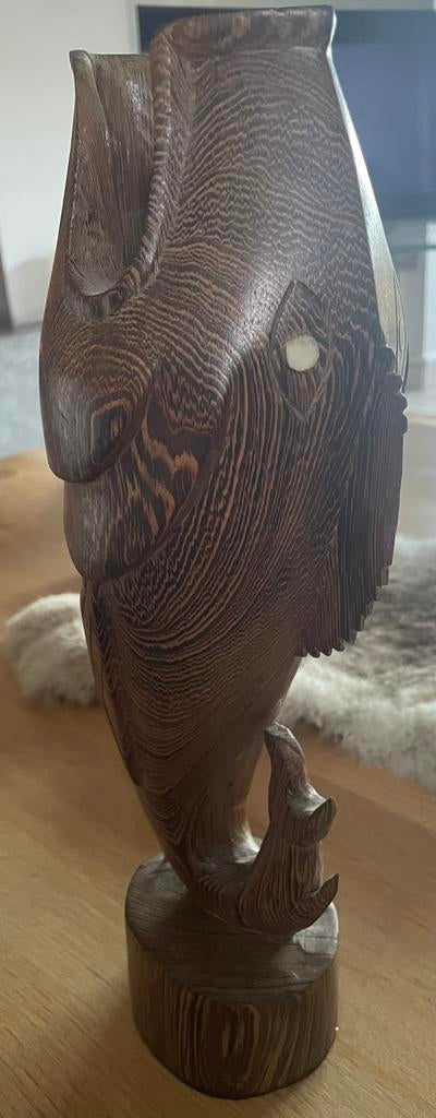 Houten vis met ivoren ogen, Antiek en Kunst, Kunst | Beelden en Houtsnijwerken, Ophalen of Verzenden