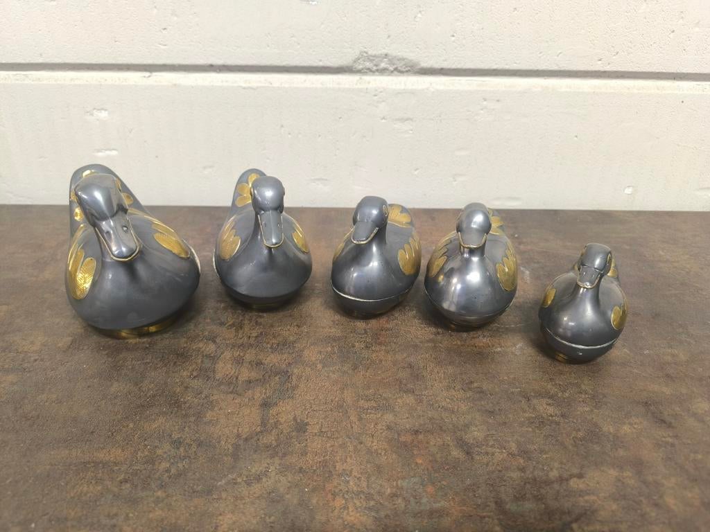 Vintage set decoratieve eenden – grijs & goud – zwaar – Hong, Antiek en Kunst, Ophalen