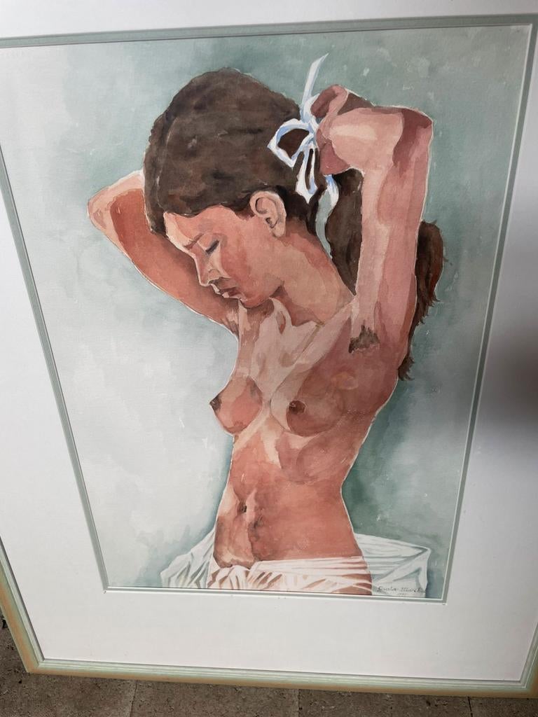 Schilderij aquarel 85/65 getekend en zeer mooi ingelijst, Antiek en Kunst, Ophalen