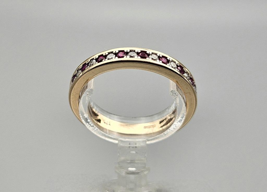 Gouden Vintage ring met edelsteen robijn en diamant.2024/290, Ophalen of Verzenden, Zo goed als nieuw, 17 tot 18, Met edelsteen