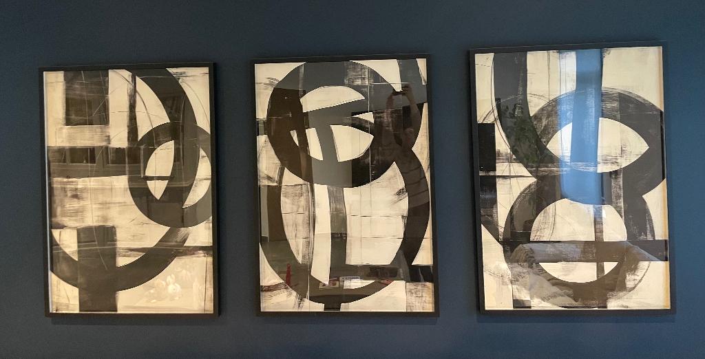 Set van 3 moderne abstracte zwart-wit wandlijsten, Ophalen, Zo goed als nieuw