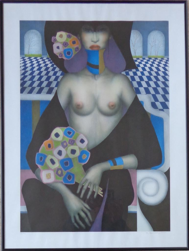 JEF VAN TUERENHOUT / NAAKTE KONINGIN / KLEURZEEFDRUK 81x60cm, Antiek en Kunst, Kunst | Litho's en Zeefdrukken, Ophalen