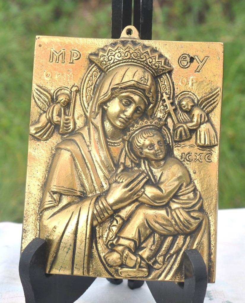 plaque murale vierge a l'enfant en laiton, Antiquités & Art, Enlèvement ou Envoi, Cuivre