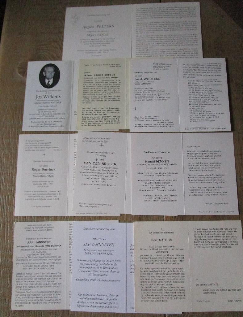 doodsprentjes oud strijders 14-18 en 40-45, Enlèvement ou Envoi, Image pieuse