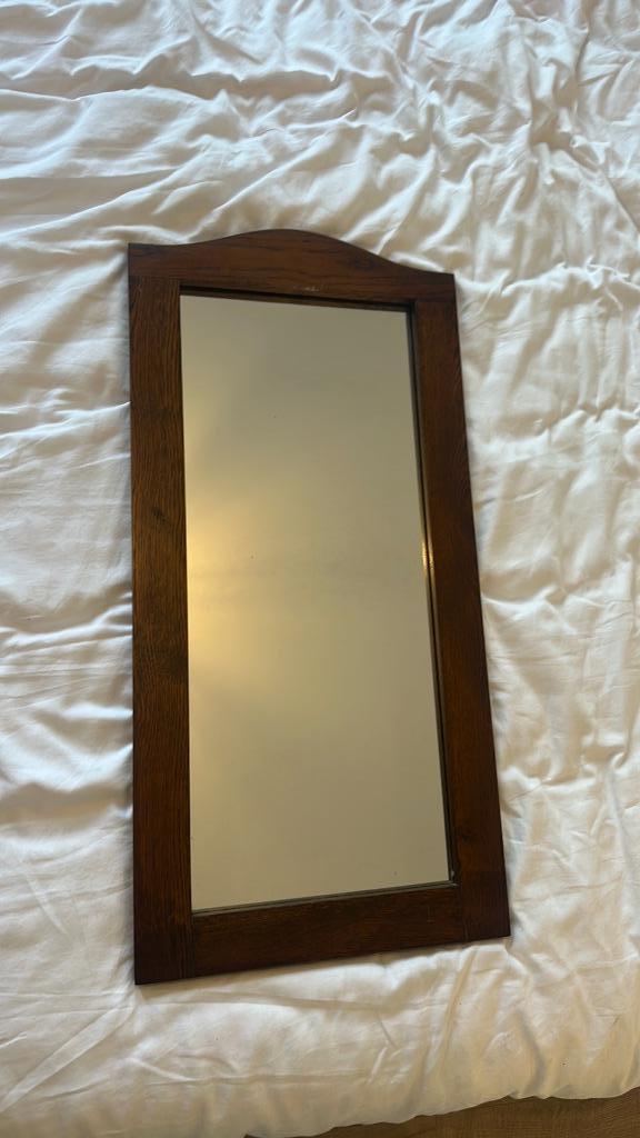 Antieken spiegel met karakter in hout, Ophalen, Rechthoekig, Minder dan 50 cm, Minder dan 100 cm