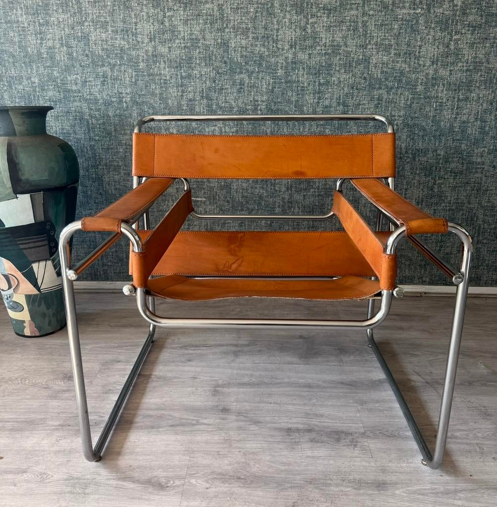 Vintage Wassily Chair – Cognac Brown Leather – Fasem, Ophalen, Gebruikt, Leer, Marcel Breuer Wassily Bauhaus Vintage