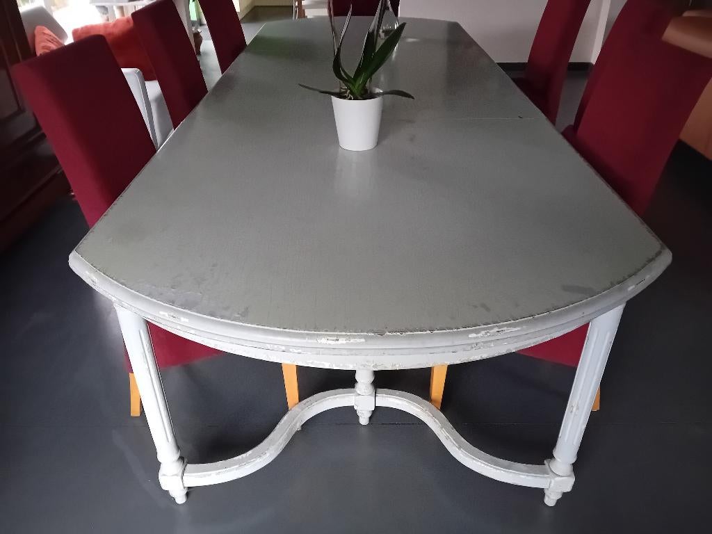 Ovale grijs verouderde houten tafel 300x109x 80, Ophalen, Gebruikt, 100 tot 150 cm, 200 cm of meer