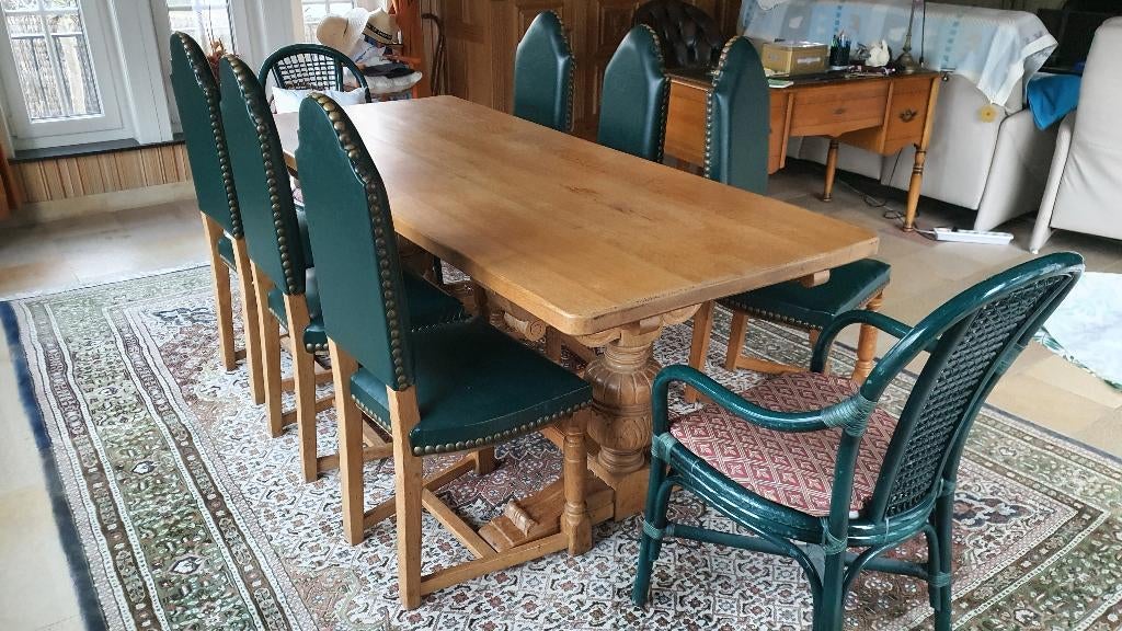 Eettafel met 6 stoelen, Ophalen, Klassiek, Eikenhout, 50 tot 100 cm