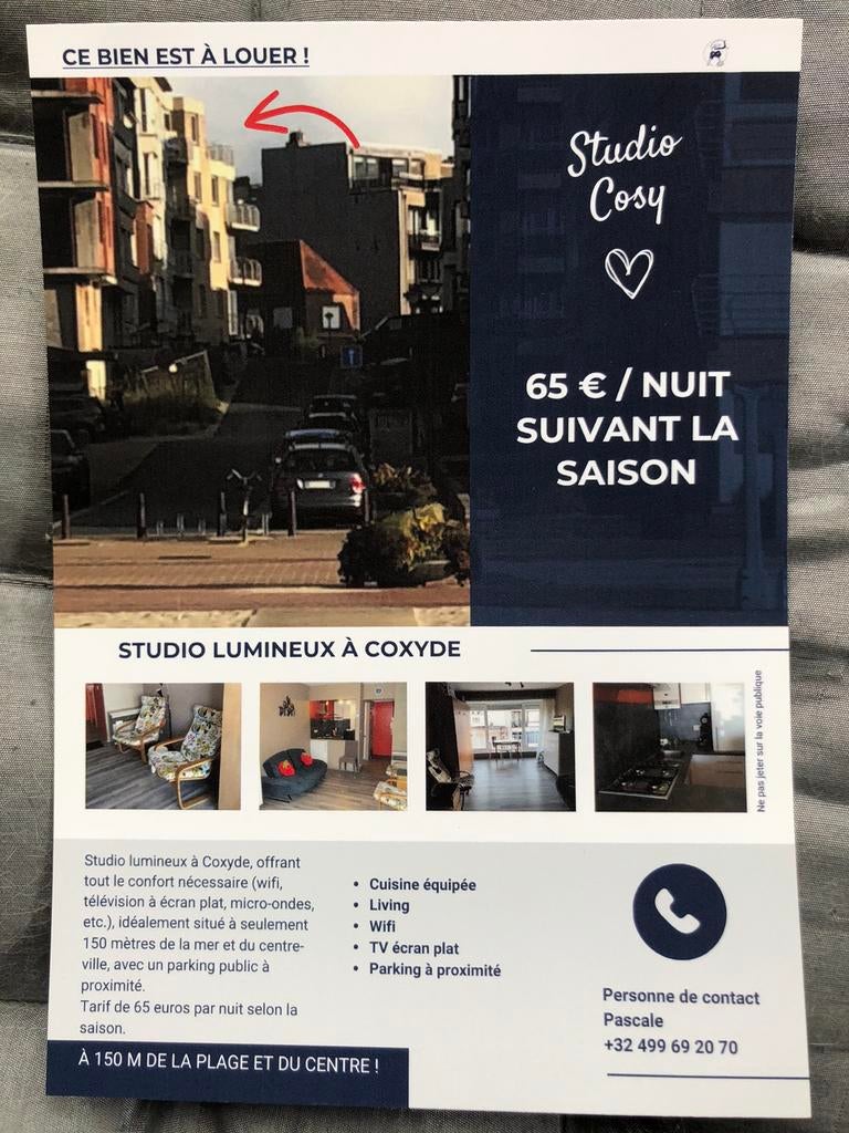 A louer studio koksijde (mer), Vacances, Mer
