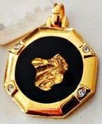 Pendentif doré feuille d'or véritable + 4 inserts brillants, Neuf, Enlèvement ou Envoi, Autres matériaux, Autres représentations