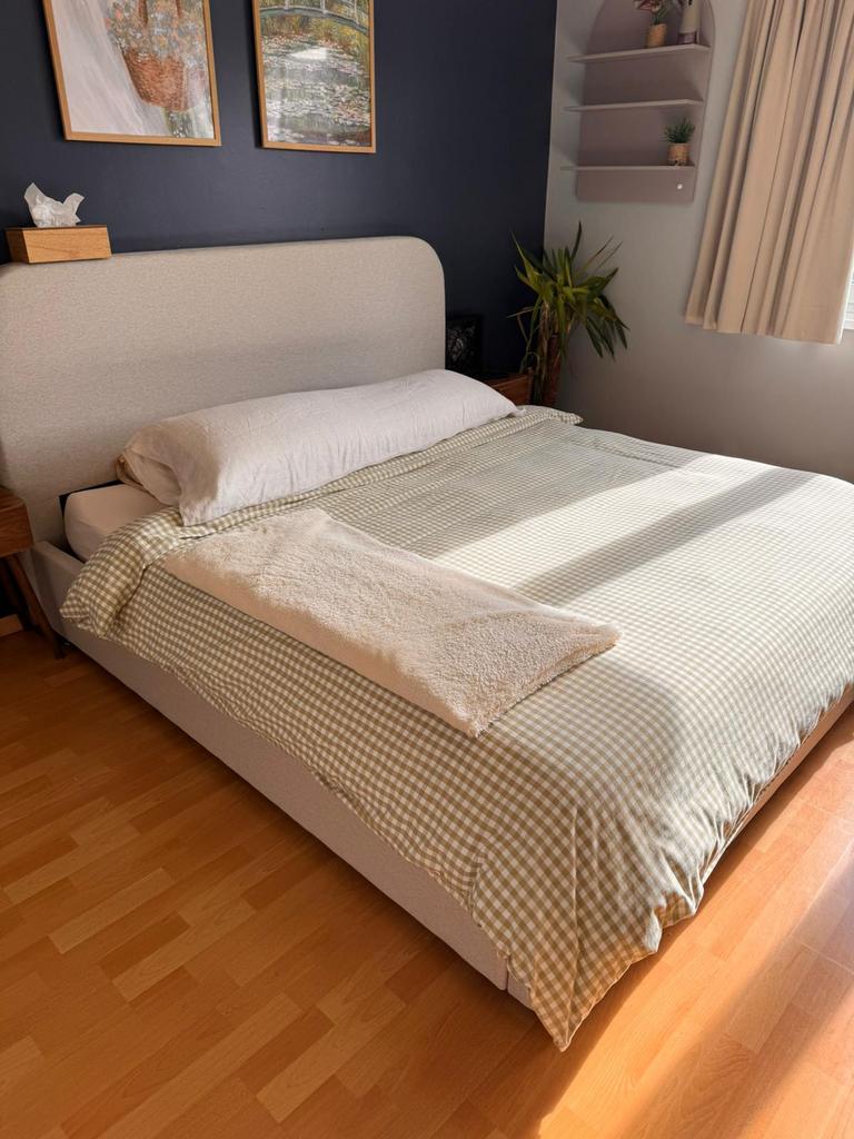Tweepersoonsbed met opbergruimte 200x200, Neuf, Autres dimensions, Tissu, Beige