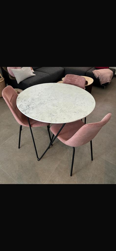 Table ronde avec plateau en marbre (avec chaises), Enlèvement, Comme neuf