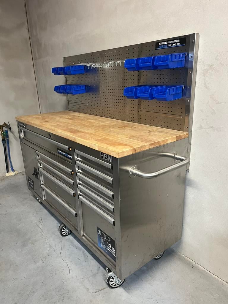 Établi avec plan de travail robuste et paroi arrière, Bricolage & Construction, Nic.debruyne@gmail.com, 170 cm ou plus, Comme neuf