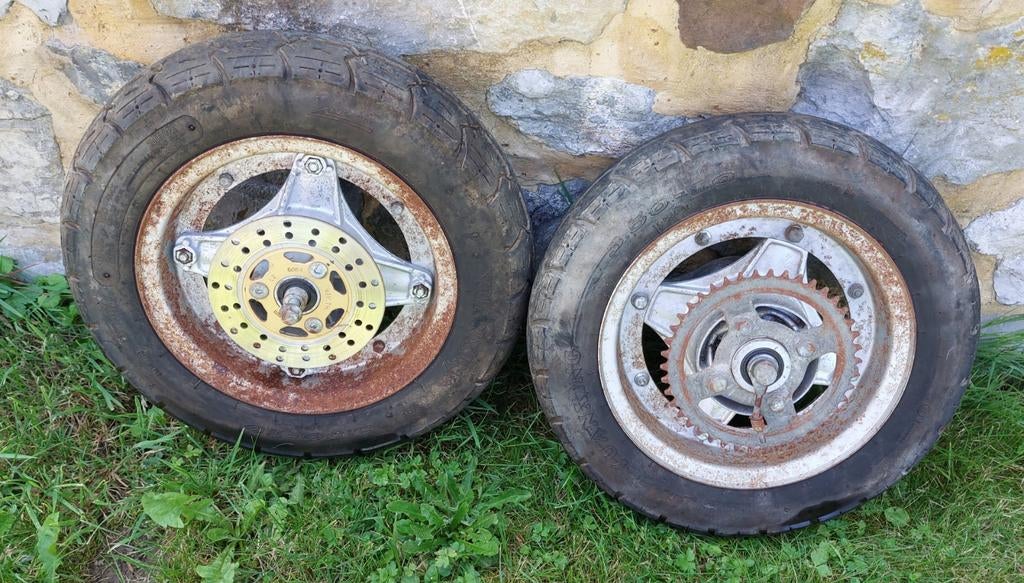 Roues complètes Dax Skyteam Symex 50cc 2012, Vélos & Vélomoteurs, Pièces de cyclomoteur | Général, Utilisé, Autres types, Enlèvement ou Envoi