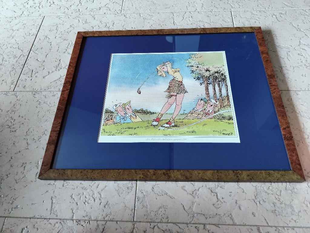 Unieke Vintage Golf Cartoon ‘Faust 83’ – Stijlvol Ingelijst, Enlèvement ou Envoi