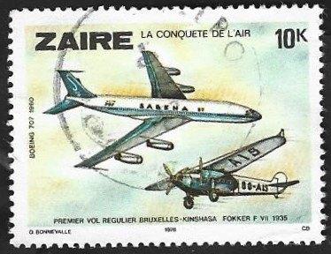 1 Postzegel 20 jaar onafhankelijkheid Zaïre, Enlèvement ou Envoi, Affranchi, Avions