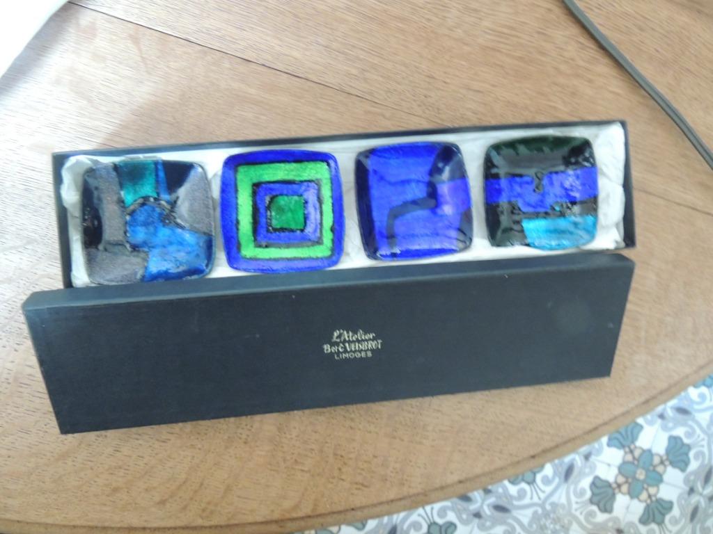 4 kleine koperen bekers (asbak?) Limoges geëmailleerd, Antiek en Kunst, Ophalen of Verzenden