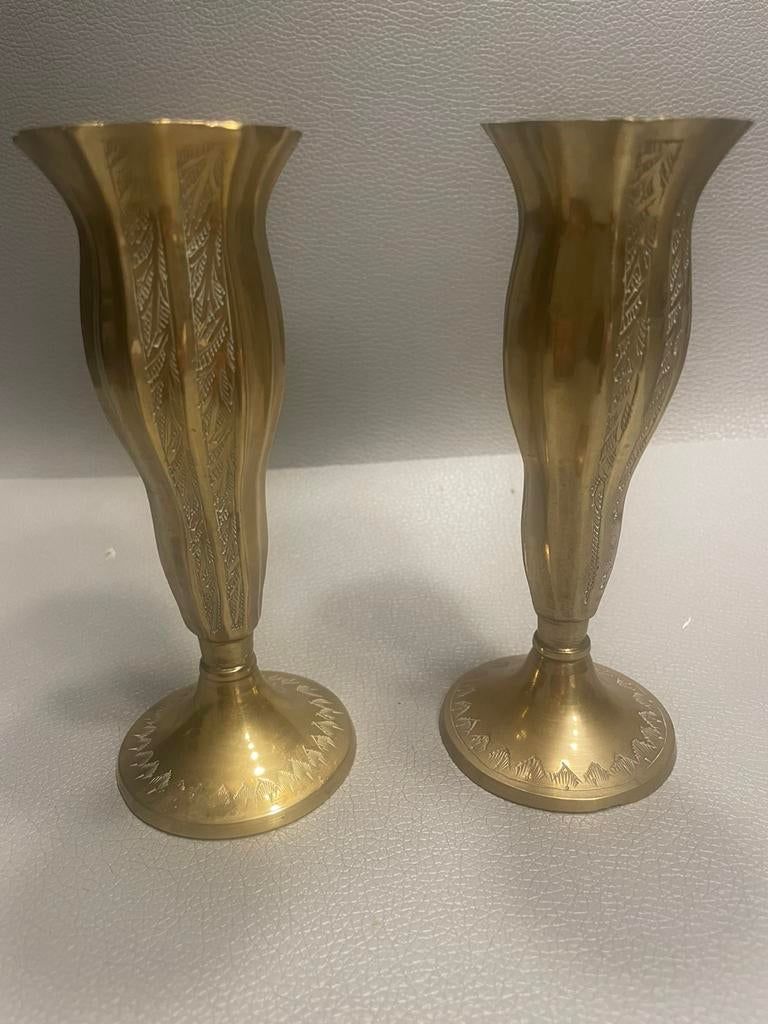 2 antieke geel koperen vaasjes - India, Antiek en Kunst, Antiek | Brons en Koper, Ophalen, Koper