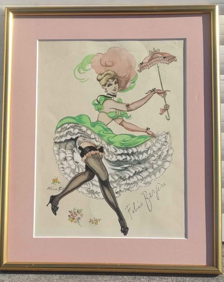 Lithographie folies berjere signe alice frey, Ophalen of Verzenden