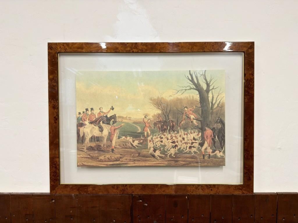 Antieke Engelse prent Jachttafreel in notenhouten lijst, Antiek en Kunst, Ophalen