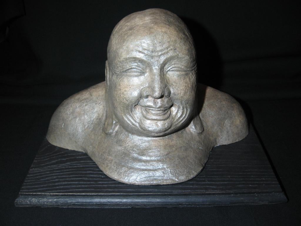 Tête/buste de Bouddha sur planche de bois, Enlèvement ou Envoi, Comme neuf