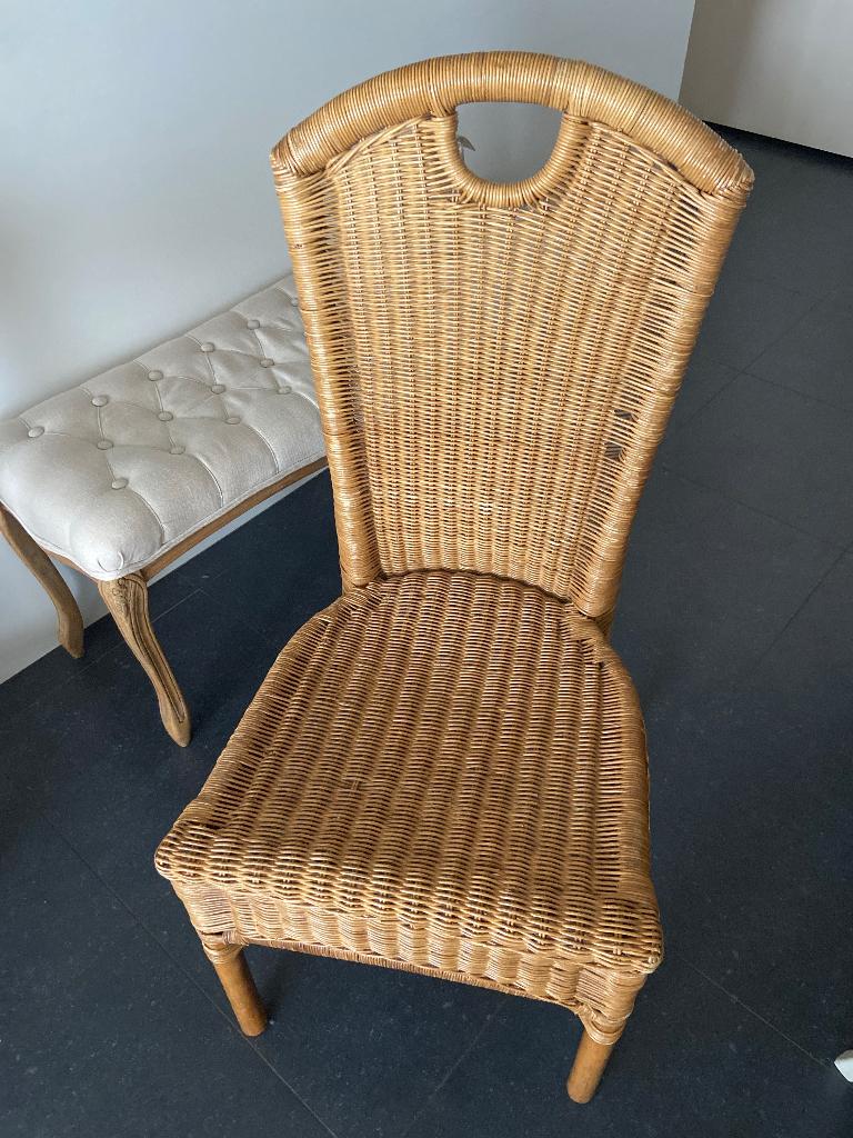 vintage rotan eetstoelen, Huis en Inrichting, Stoelen, Gebruikt, Vier, Riet of Rotan, Ophalen