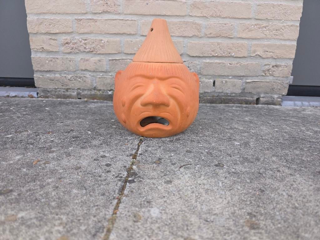 Vintage terracotta hoofd pot / vaas met deksel  uniek design, Ophalen of Verzenden, Gebruikt