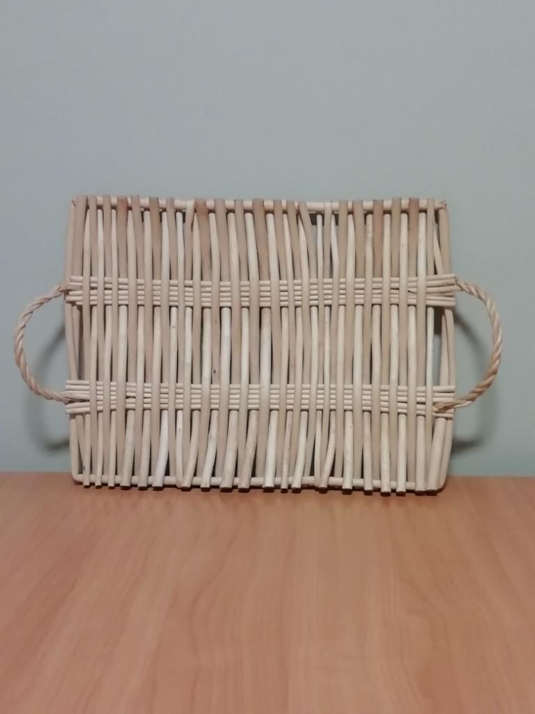 Plat de service rectangulaire en osier blanc avec anses, Enlèvement ou Envoi, Osier, Comme neuf, Rectangulaire