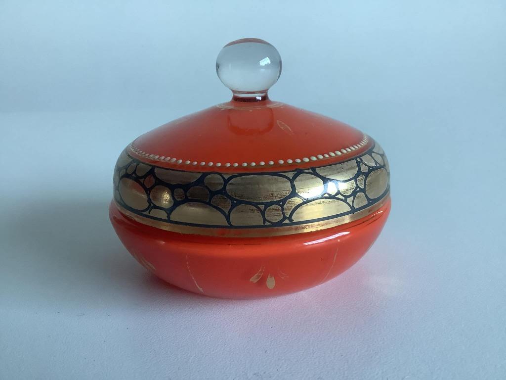 boîte à poudre art déco en verre orange, Antiquités & Art, Enlèvement ou Envoi