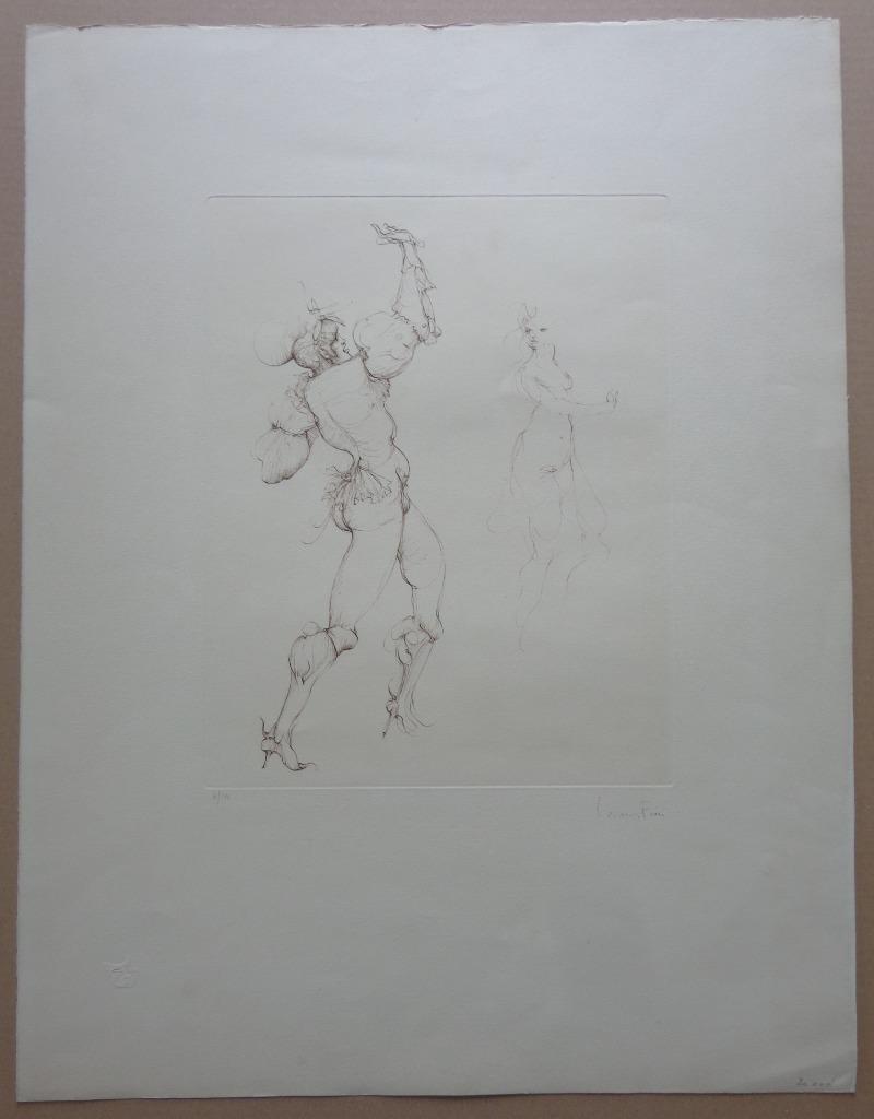 LEONOR FINI / TWEE FIGUREN / BRUINE ETS / 65x50cm / SIG, Antiquités & Art, Art | Lithographies & Sérigraphies, Enlèvement ou Envoi