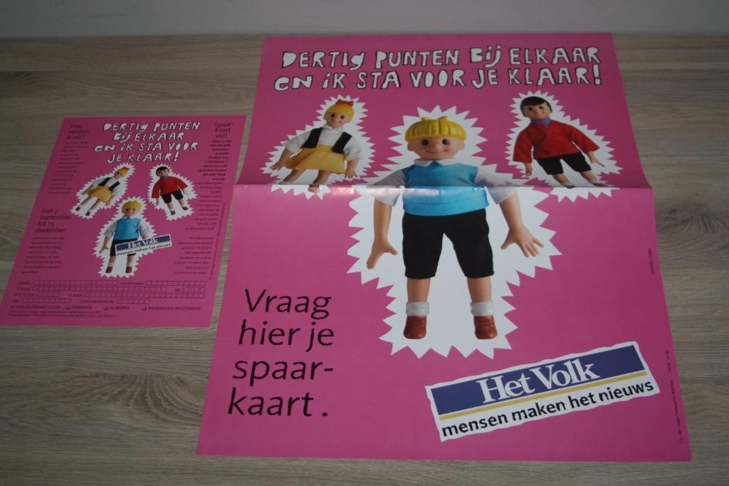 Jommeke , Poster + Spaarkaart , Poppen , Het Volk ,Jef Nys, Ophalen of Verzenden, Overige figuren, Zo goed als nieuw, Plaatje, Poster of Sticker