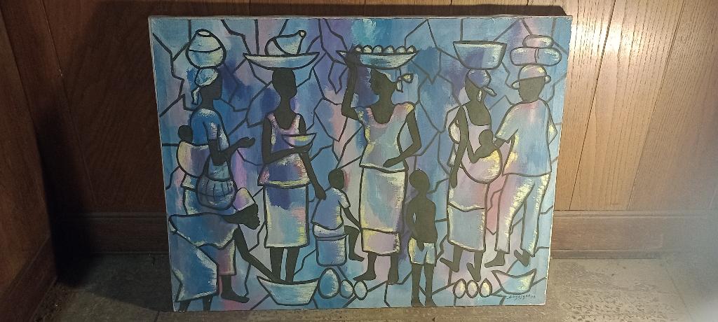 Peinture sur toile signée BOKOTAKA Cyrille,1999,72x55, n339, Enlèvement