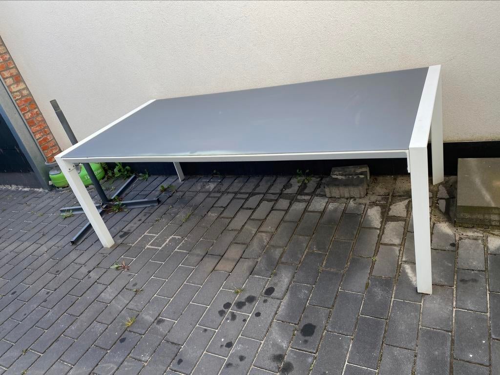 Tuintafel (glas en metaal) 215 op 100 cm, Jardin & Terrasse, Tables de jardin, Enlèvement, Utilisé, Rectangulaire, Métal