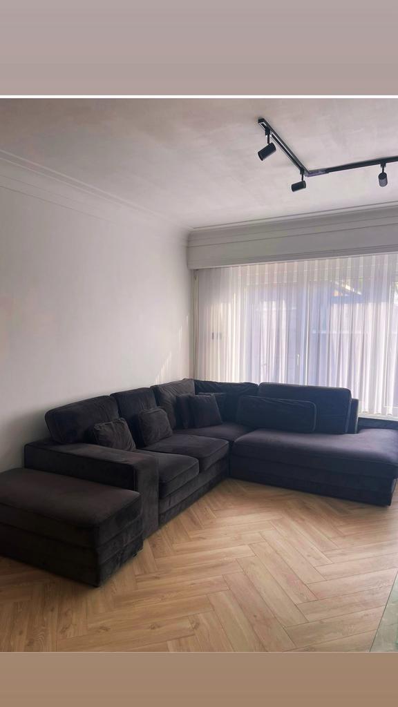 Hoekzetel + poef, Ophalen, Zo goed als nieuw, Stof