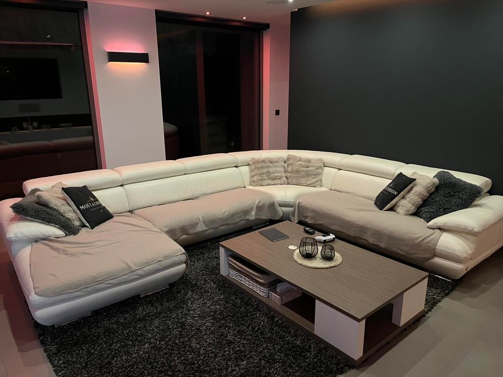 Wit Italiaans leder hoeksofa, Huis en Inrichting, Ophalen, Gebruikt