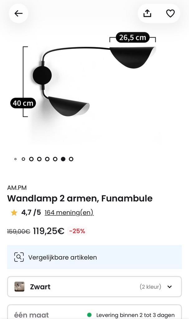 Wandlamp 2 armen, Huis en Inrichting, Ophalen, Zo goed als nieuw