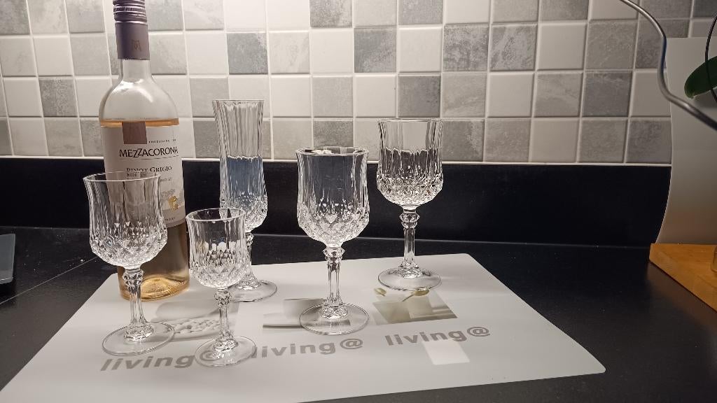 kristalen glazen set en fondue borden, Ophalen