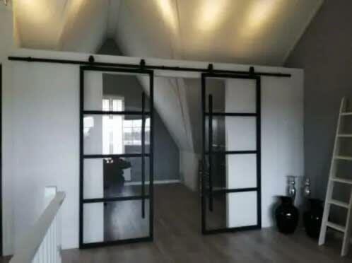 dubbele industriele  deur schuifdeur staal glas industrieel, Doe-het-zelf en Bouw, Deuren en Vliegenramen, Ophalen, -, Nieuw, -