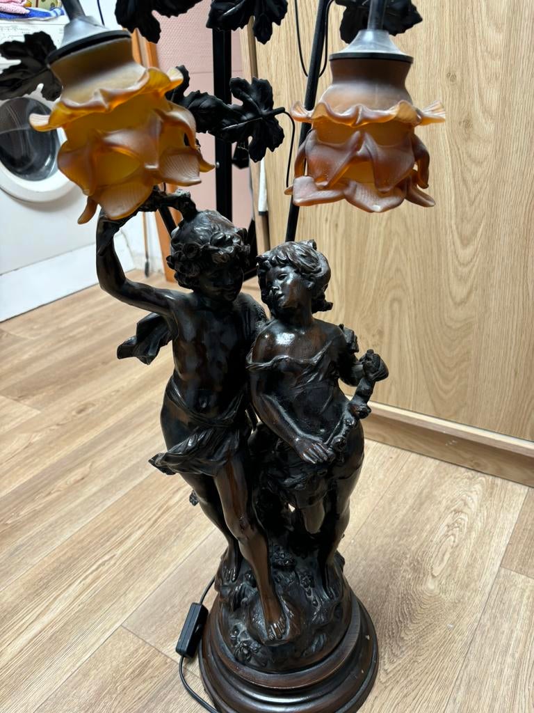 Lampe Art Nouveau signée Aug. Moreau régule époque 1900, Antiquités & Art, Enlèvement