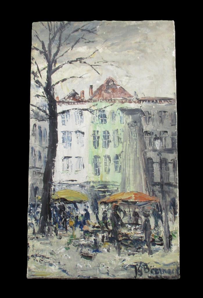 Jean-Guy Beernaert (1928 - 1998) Marché  vendredi à Anvers, Antiquités & Art, Art | Peinture | Classique, Enlèvement ou Envoi
