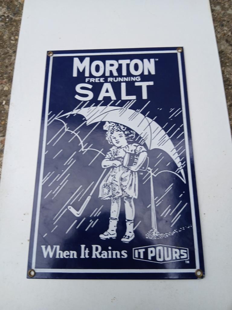 Emaille reclamebord Morton Salt, Verzamelen, Ophalen of Verzenden, Reclamebord