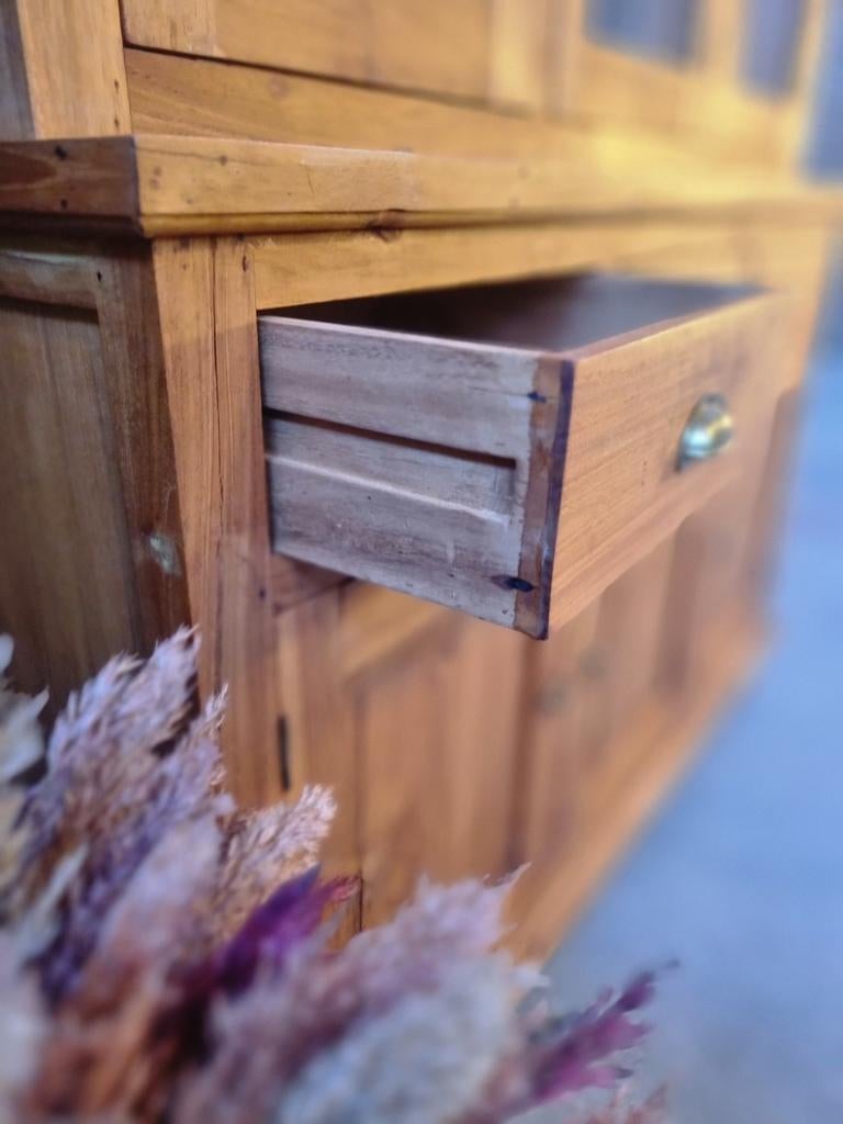 Teak buffetkast/vitrinekast art:, Huis en Inrichting, Ophalen, 200 cm of meer, Teakhout, Teak