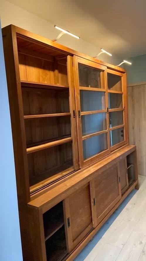 Grote kast/vitrinekast teak met ledverlichting, Ophalen, 200 cm of meer, Teakhout, 200 cm of meer