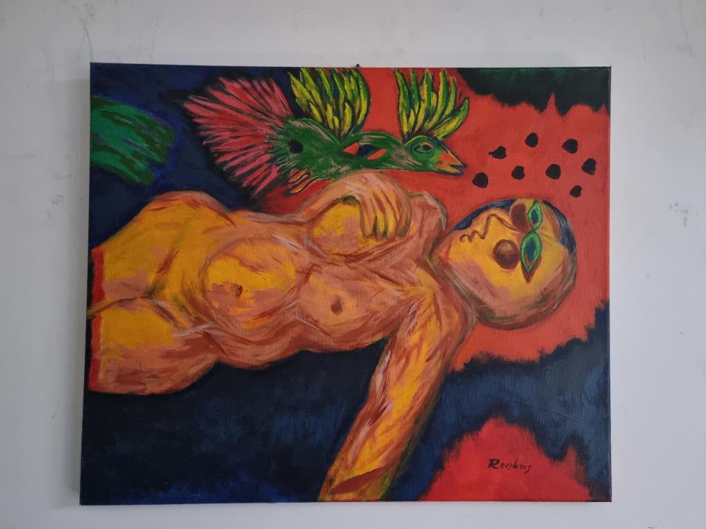 Cobra Groep  Anton Rooskens  Olie werk op doek, Antiek en Kunst, Ophalen