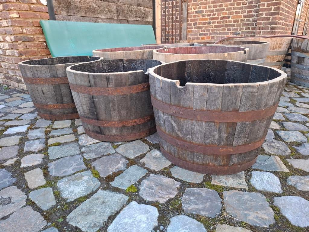 Halve Eikenhouten whiskey tonnen als kwaliteits bloembak, Tuin en Terras, Ophalen