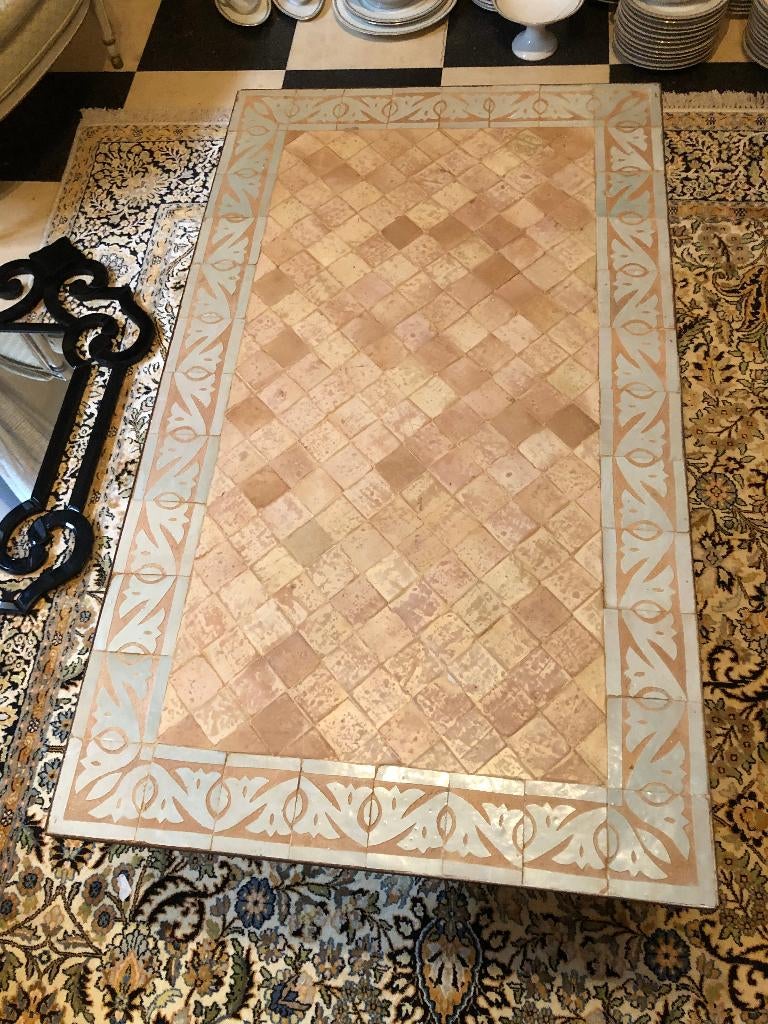 table de salon fer forgé , plateau en carreaux, Ophalen, Overige materialen, 100 tot 150 cm, 50 tot 100 cm