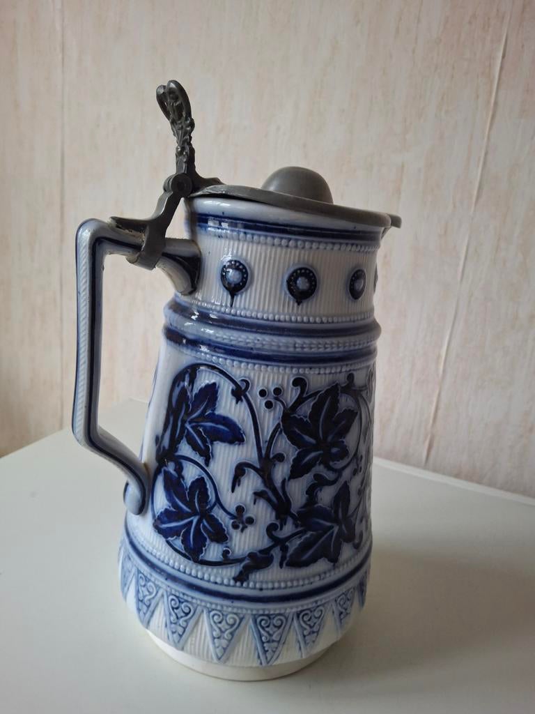 Antieke kruik met tinnen deksel, Antiek en Kunst, Ophalen