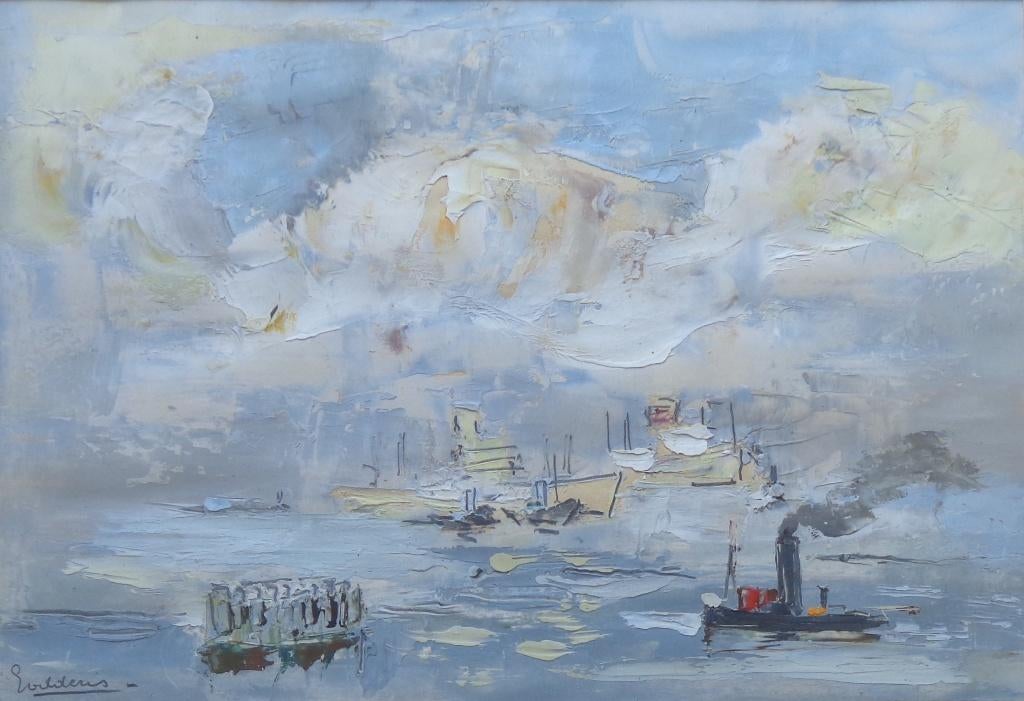 JACK GODDERIS / BOTEN OP RIVIER / OLIEVERF / 48x58cm / KADER, Ophalen of Verzenden